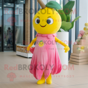 Pink Lemon mascot costume character dressed with a Maxi Dress and Headbands