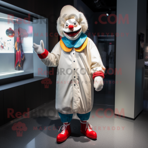 White Clown mascot costume character dressed with a Parka and Pocket squares