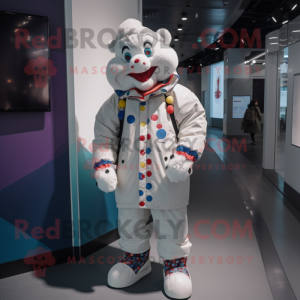 White Clown mascot costume character dressed with a Parka and Pocket squares