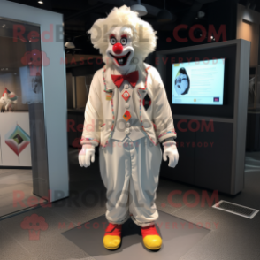 White Clown mascot costume character dressed with a Parka and Pocket squares