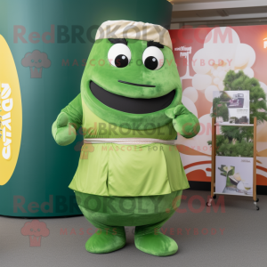 Green Sushi mascot costume character dressed with a Tank Top and Belts