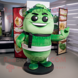 Green Sushi mascot costume character dressed with a Tank Top and Belts