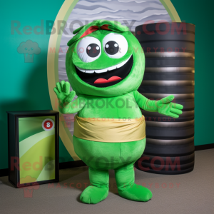 Green Sushi mascot costume character dressed with a Tank Top and Belts