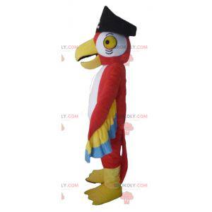 Driekleurige papegaai mascotte met een piratenhoed -