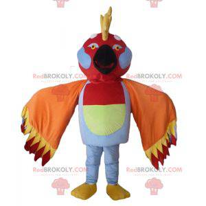 Multicolored bird mascot with feathers on the head -