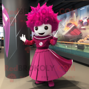 Magenta Knife Thrower mascot costume character dressed with a Ball Gown and Lapel pins