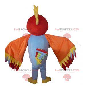 Multicolored bird mascot with feathers on the head -
