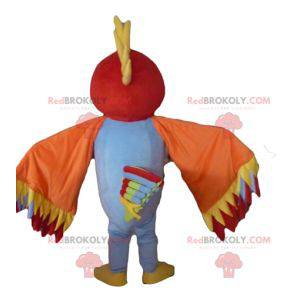 Multicolored bird mascot with feathers on the head -