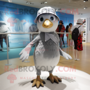 Silver Pigeon mascot costume character dressed with a One-Piece Swimsuit and Caps
