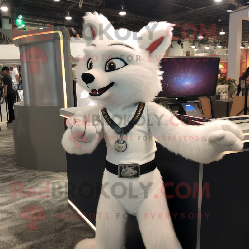 White Fox mascot costume character dressed with a Tank Top and Rings