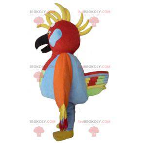 Multicolored bird mascot with feathers on the head -