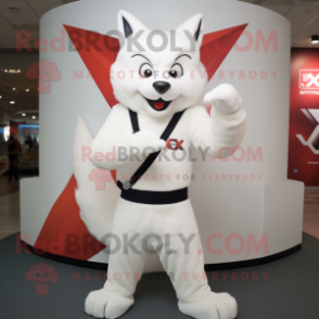 White Fox mascot costume character dressed with a Tank Top and Rings