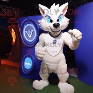 White Fox mascot costume character dressed with a Tank Top and Rings