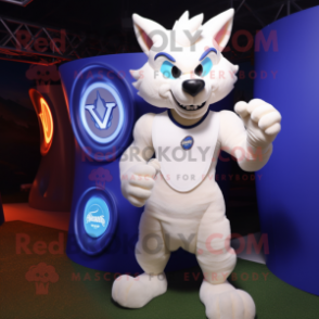 White Fox mascot costume character dressed with a Tank Top and Rings