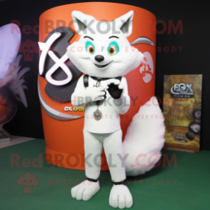 White Fox mascot costume character dressed with a Tank Top and Rings