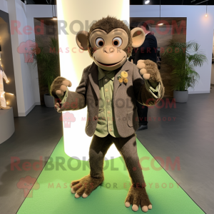 Olive Monkey mascot costume character dressed with a Cardigan and Pocket squares