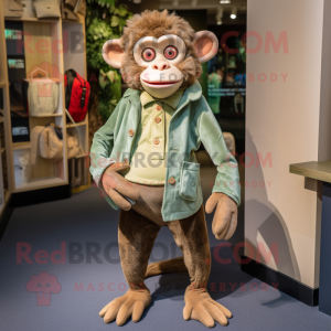 Olive Monkey mascot costume character dressed with a Cardigan and Pocket squares