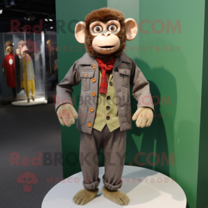 Olive Monkey mascot costume character dressed with a Cardigan and Pocket squares