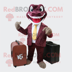 Maroon Python mascot costume character dressed with a Blazer and Briefcases