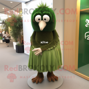 Forest Green Kiwi mascot costume character dressed with a Shift Dress and Rings