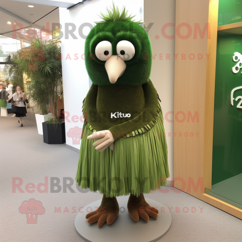Forest Green Kiwi mascot costume character dressed with a Shift Dress and Rings Forest Green Kiwi mascot costume character dressed with a Shift Dress and Rings