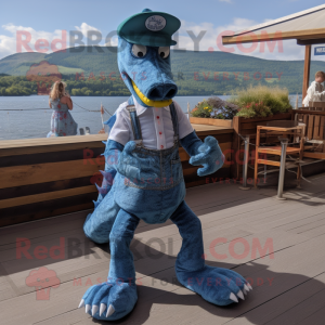 nan Loch Ness Monster mascot costume character dressed with a Denim Shirt and Foot pads