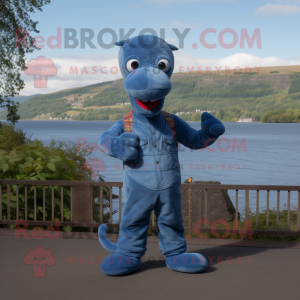 nan Loch Ness Monster mascot costume character dressed with a Denim Shirt and Foot pads