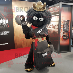 Black Samurai mascot costume character dressed with a Midi Dress and Tote bags