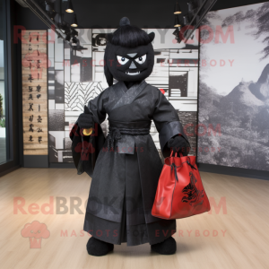 Black Samurai mascot costume character dressed with a Midi Dress and Tote bags