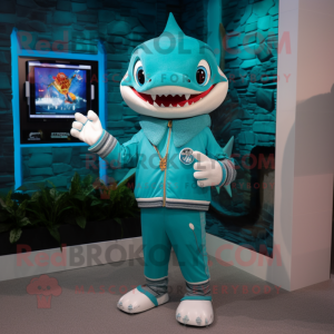 Turkis Shark maskot drakt...