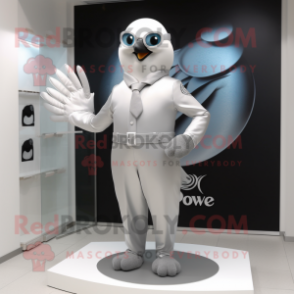 Silver Dove mascot costume character dressed with a Vest and Cufflinks