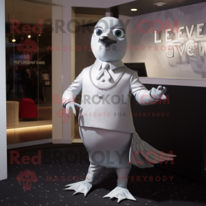 Silver Dove mascot costume character dressed with a Vest and Cufflinks