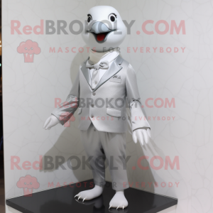 Silver Dove mascot costume character dressed with a Vest and Cufflinks