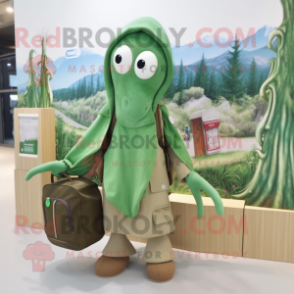 Olive Squid mascot costume character dressed with a Cardigan and Handbags