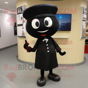 Black Miso Soup mascot costume character dressed with a Capri Pants and Tie pins