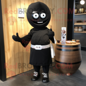 Black Miso Soup mascot costume character dressed with a Capri Pants and Tie pins