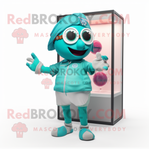 Teal Juggle mascot costume character dressed with a Bermuda Shorts and Bracelet watches