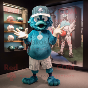 Teal Juggle mascot costume character dressed with a Bermuda Shorts and Bracelet watches