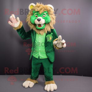 Forest Green Tamer Lion mascot costume character dressed with a Trousers and Earrings