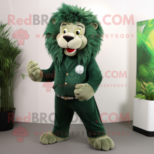 Forest Green Tamer Lion mascot costume character dressed with a Trousers and Earrings