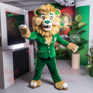 Forest Green Tamer Lion mascot costume character dressed with a Trousers and Earrings