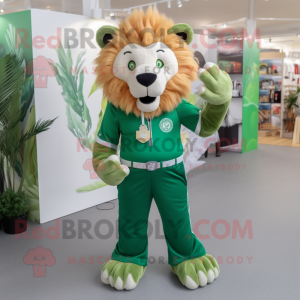 Forest Green Tamer Lion mascot costume character dressed with a Trousers and Earrings