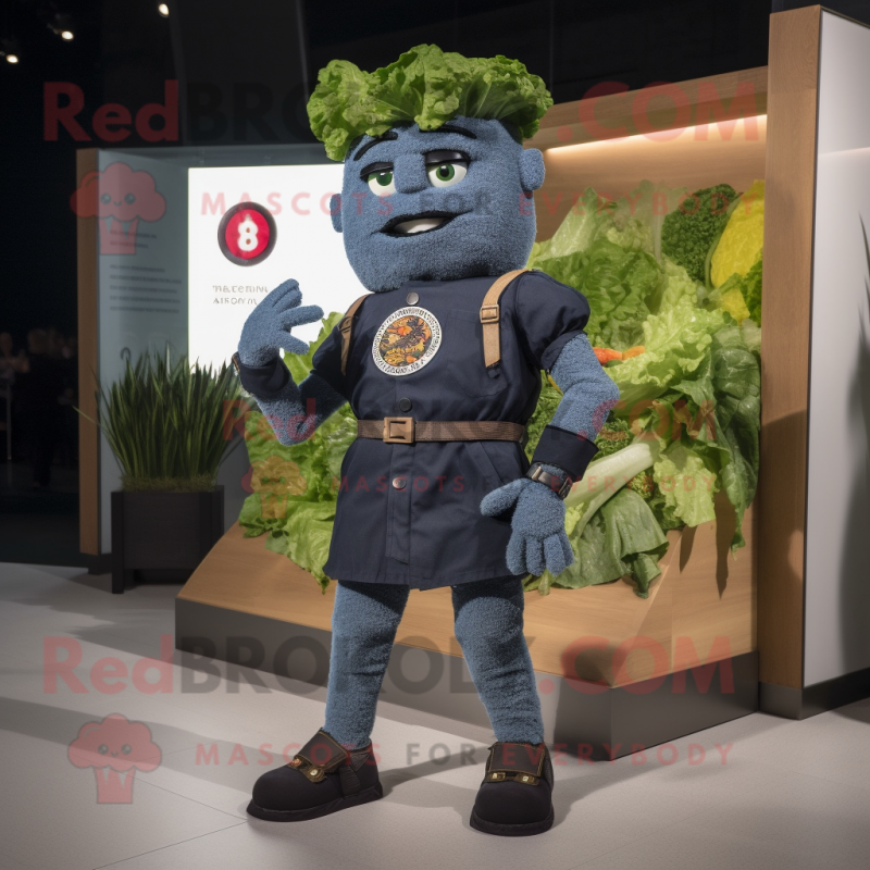 Black Caesar Salad mascot costume character dressed with a Denim Shorts and Smartwatches