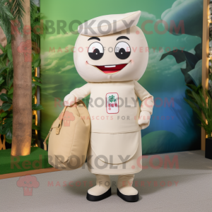 Beige Sushi mascot costume character dressed with a Polo Tee and Handbags