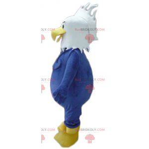 Giant and plump blue white and yellow eagle mascot -