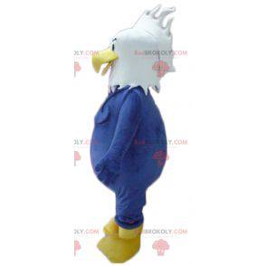 Giant and plump blue white and yellow eagle mascot -