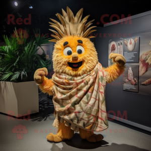 Tan Pineapple mascot costume character dressed with a Graphic Tee and Shawl pins