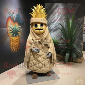 Tan Pineapple mascot costume character dressed with a Graphic Tee and Shawl pins