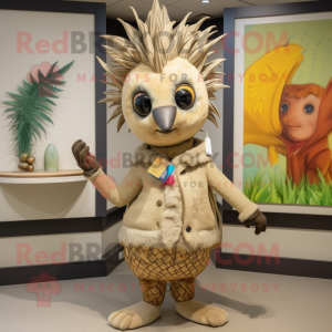 Tan Pineapple mascot costume character dressed with a Graphic Tee and Shawl pins
