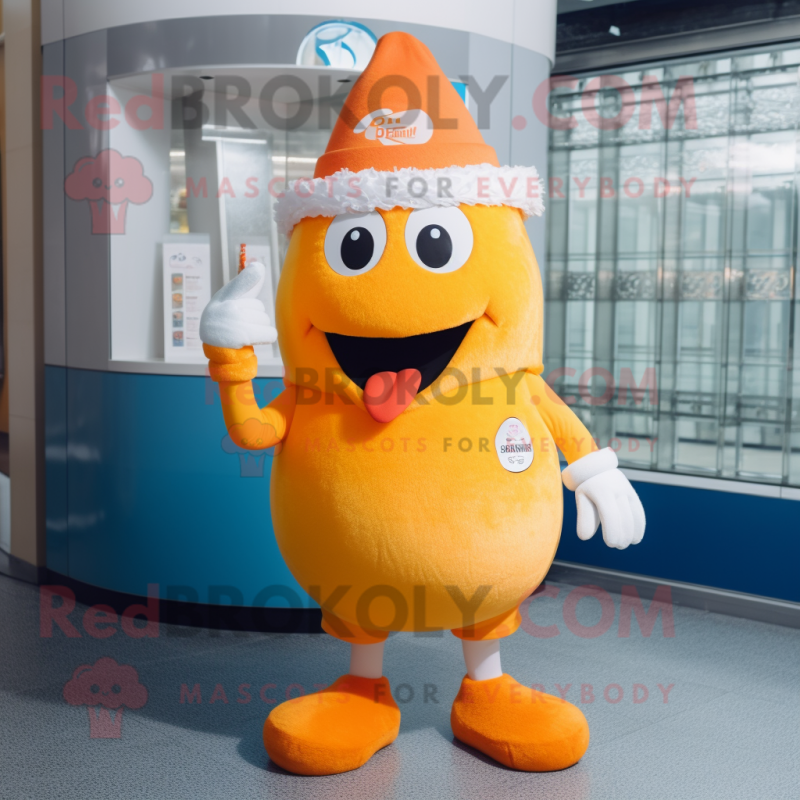Orange Ice mascot costume character dressed with a V-Neck Tee and Berets Orange Ice mascot costume character dressed with a V-Neck Tee and Berets
